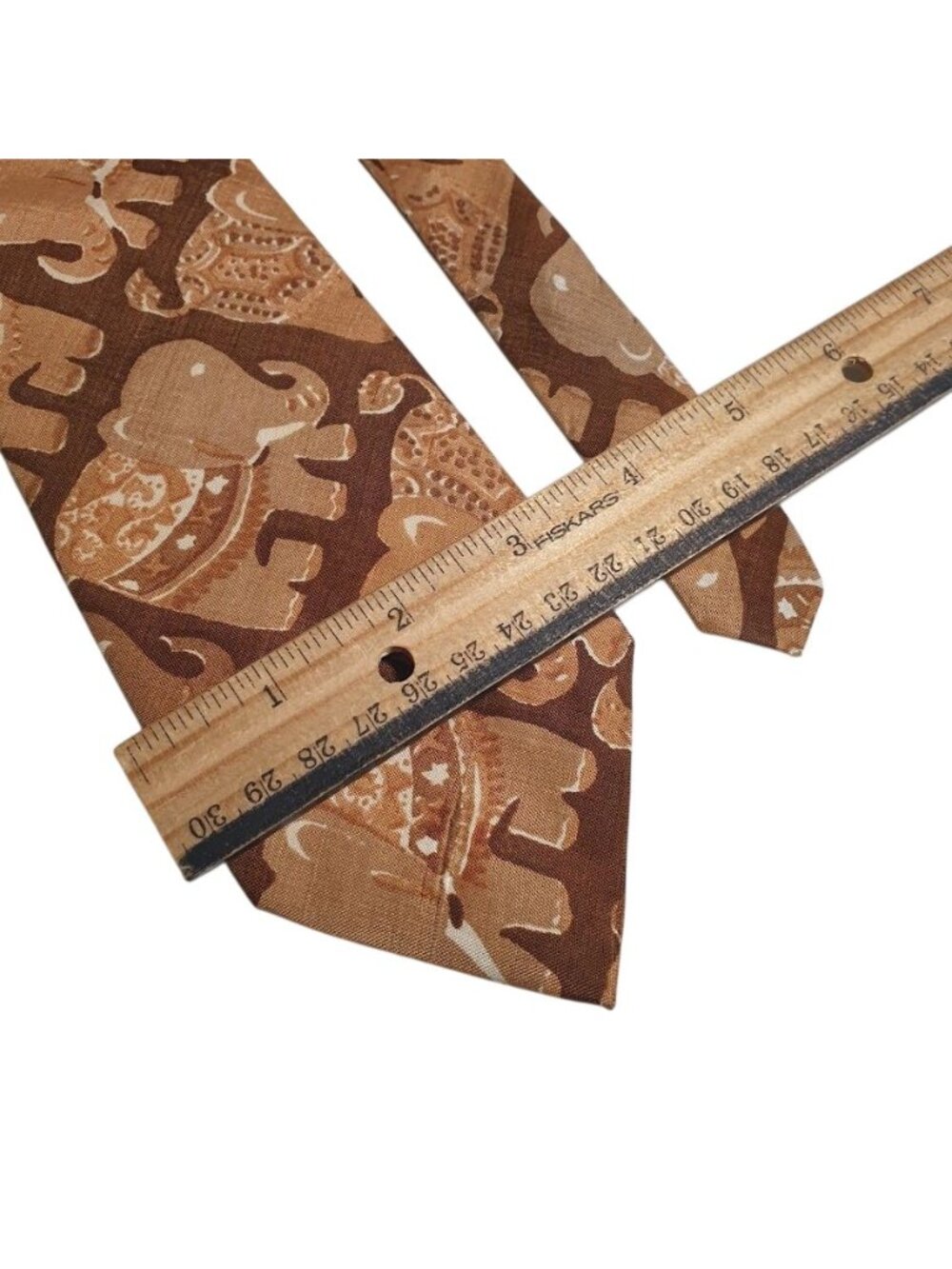 Vintage Elephant Print Brown Tie Handmade Safari Style Mens Animal Necktie Gift - Picture 3 of 5